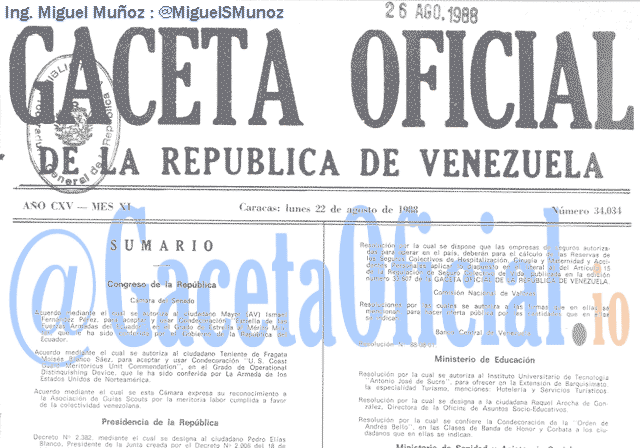 Gaceta Oficial 34034 del 22 Agosto 1988