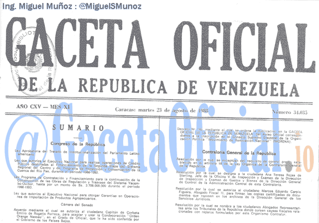 Gaceta Oficial 34035 del 23 Agosto 1988