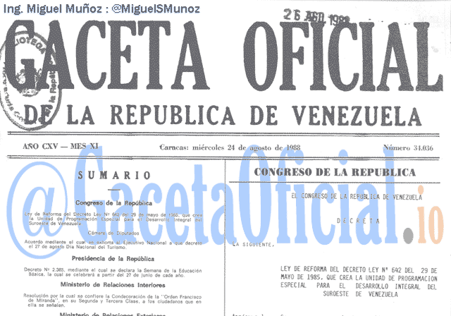 Gaceta Oficial 34036 del 24 Agosto 1988