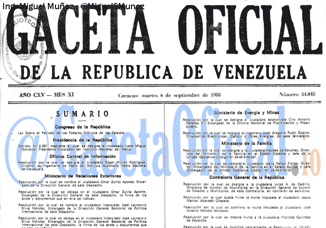 Gaceta Oficial 34045 del 6 Septiembre 1988