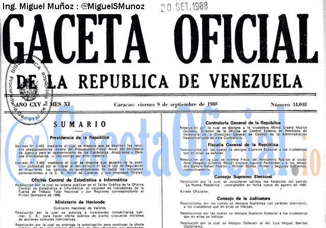 Gaceta Oficial 34048 del 9 Septiembre 1988