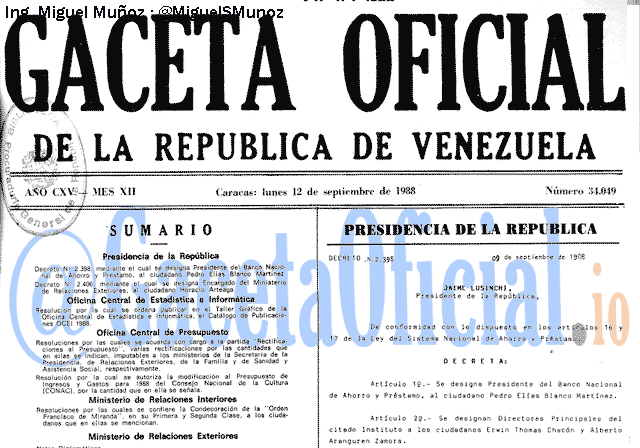 Gaceta Oficial 34049 del 12 Septiembre 1988