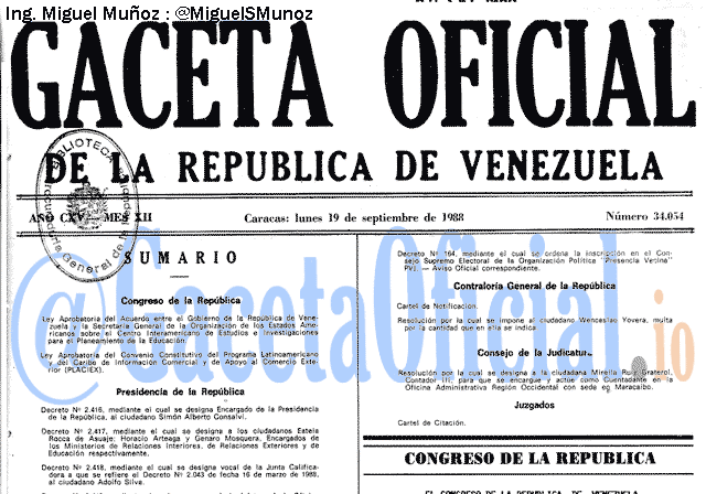 Gaceta Oficial 34054 del 19 Septiembre 1988