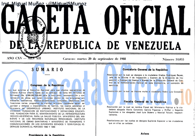 Gaceta Oficial 34055 del 20 Septiembre 1988