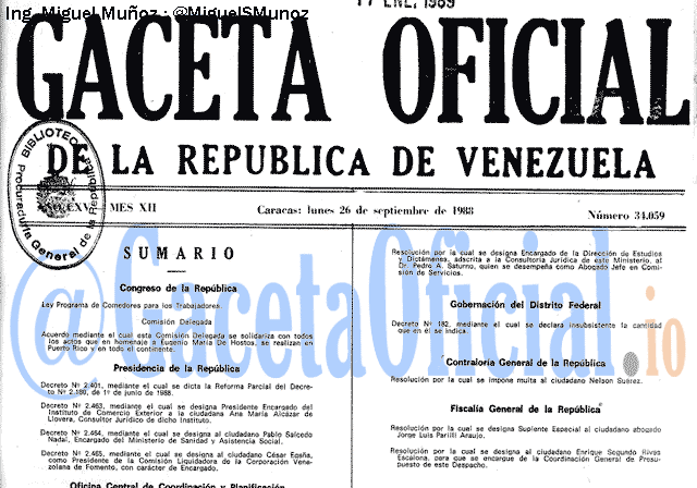 Gaceta Oficial 34059 del 26 Septiembre 1988