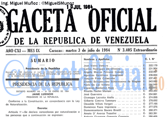 Gaceta Oficial 3405 del 3 Julio 1984