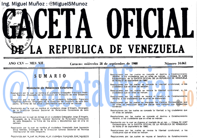 Gaceta Oficial 34061 del 28 Septiembre 1988