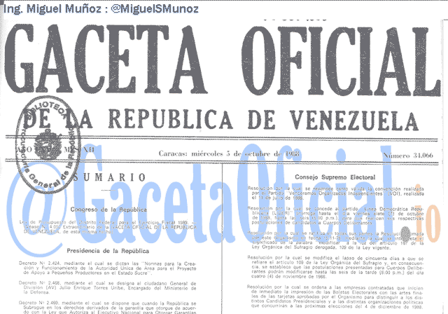 Gaceta Oficial 34066 del 5 Octubre 1988