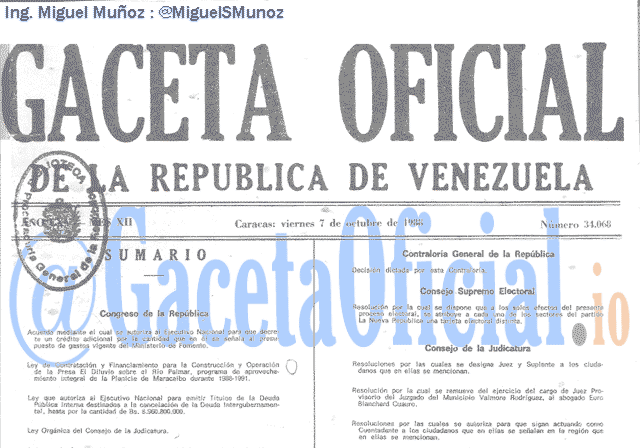 Gaceta Oficial 34068 del 7 Octubre 1988