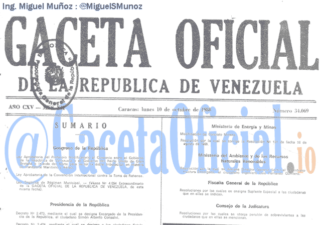 Gaceta Oficial 34069 del 10 Octubre 1988
