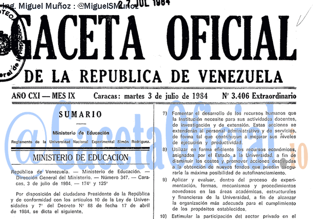 Gaceta Oficial 3406 del 3 Julio 1984