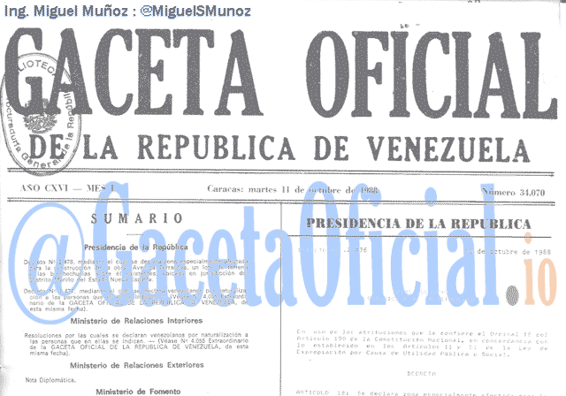 Gaceta Oficial 34070 del 11 Octubre 1988