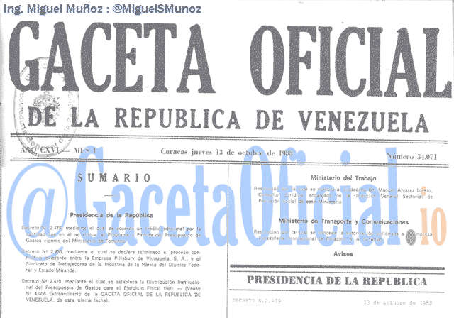 Gaceta Oficial 34071 del 13 Octubre 1988