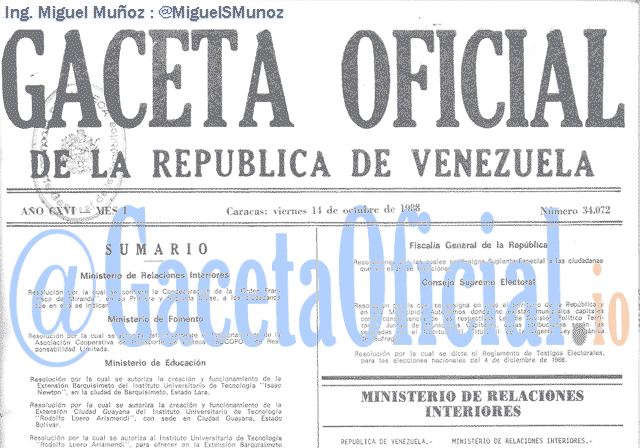 Gaceta Oficial 34072 del 14 Octubre 1988