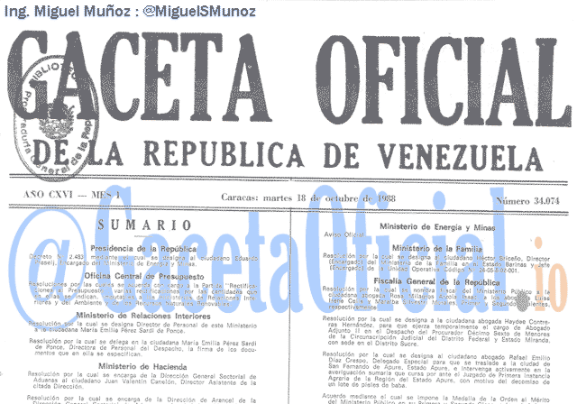 Gaceta Oficial 34074 del 18 Octubre 1988