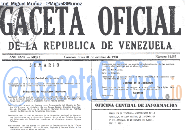 Gaceta Oficial 34082 del 31 Octubre 1988