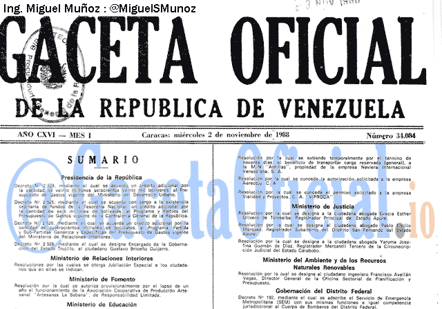 Gaceta Oficial 34084 del 2 Noviembre 1988
