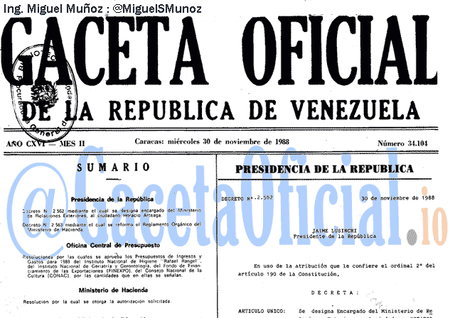 Gaceta Oficial 34104 del 30 Noviembre 1988