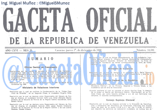 Gaceta Oficial 34105 del 1 Diciembre 1988