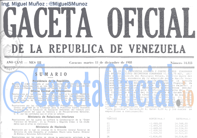 Gaceta Oficial 34113 del 13 Diciembre 1988