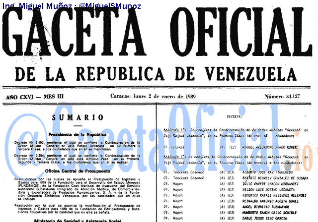 Gaceta Oficial 34127 del 2 Enero 1989