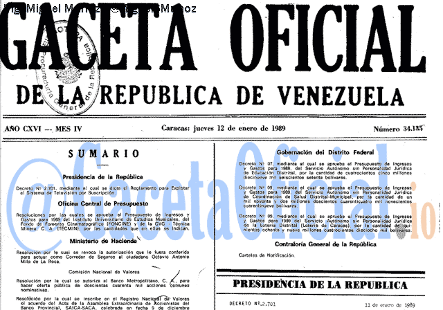 Gaceta Oficial 34135 del 12 Enero 1989