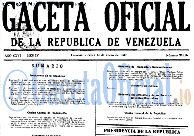 Gaceta Oficial 34136 del 13 Enero 1989