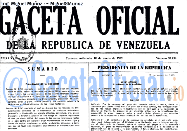 Gaceta Oficial 34139 del 18 Enero 1989