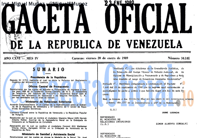 Gaceta Oficial 34141 del 20 Enero 1989