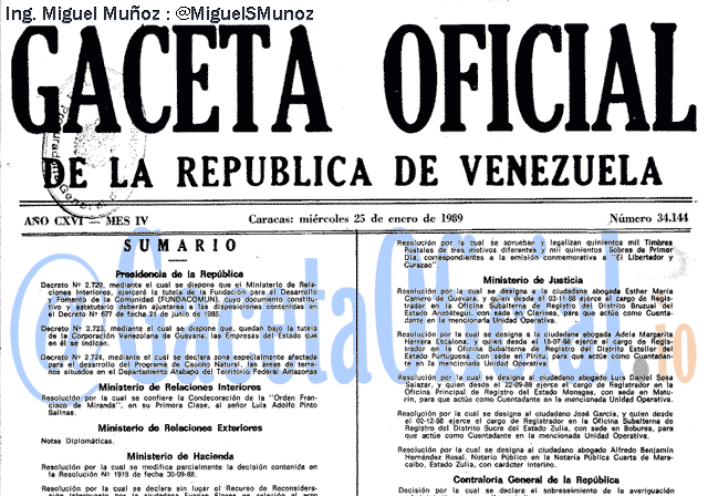 Gaceta Oficial 34144 del 25 Enero 1989