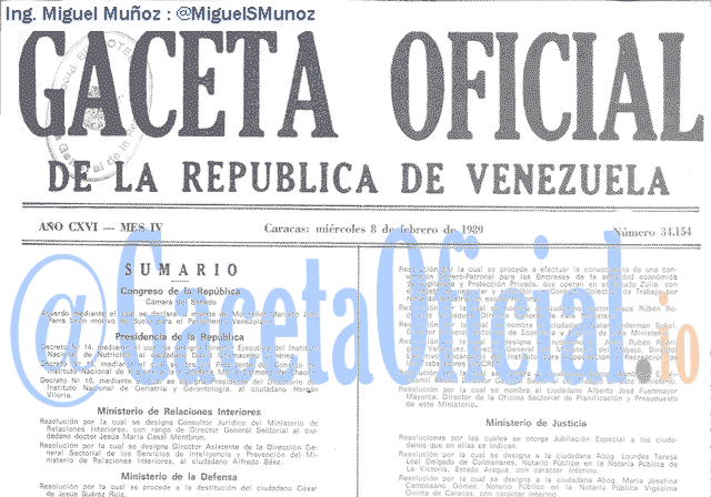 Gaceta Oficial 34154 del 8 Febrero 1989