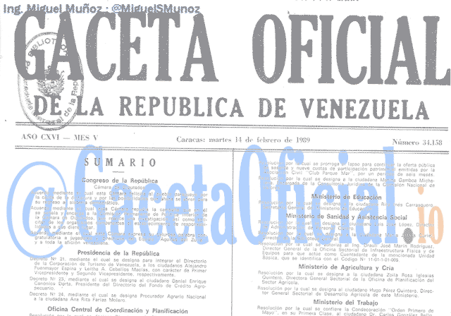 Gaceta Oficial 34158 del 14 Febrero 1989
