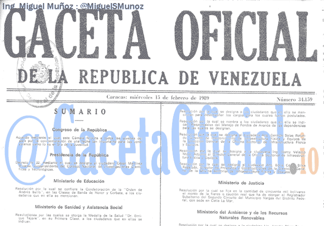 Gaceta Oficial 34159 del 15 Febrero 1989