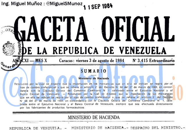 Gaceta Oficial 3415 del 3 Agosto 1984