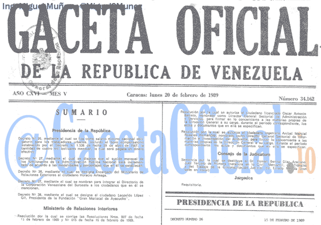 Gaceta Oficial 34162 del 20 Febrero 1989
