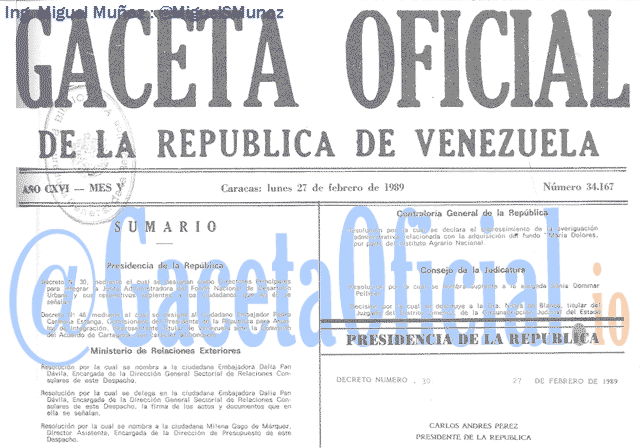 Gaceta Oficial 34167 del 27 Febrero 1989