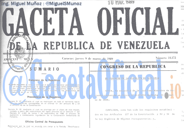 Gaceta Oficial 34175 del 9 Marzo 1989