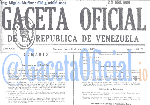 Gaceta Oficial 34177 del 13 Marzo 1989