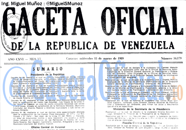 Gaceta Oficial 34179 del 15 Marzo 1989