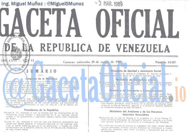 Gaceta Oficial 34187 del 29 Marzo 1989