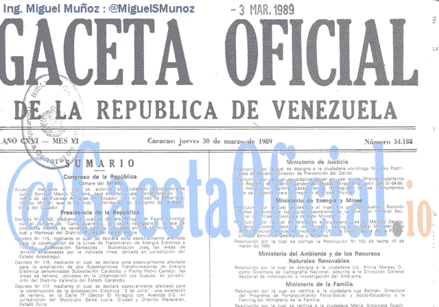 Gaceta Oficial 34188 del 30 Marzo 1989