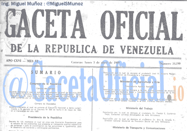 Gaceta Oficial 34190 del 3 Abril 1989