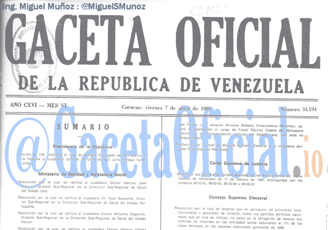 Gaceta Oficial 34194 del 7 Abril 1989