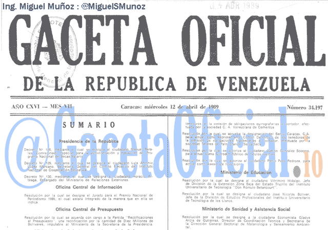 Gaceta Oficial 34197 del 12 Abril 1989