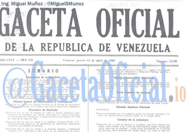 Gaceta Oficial 34198 del 13 Abril 1989