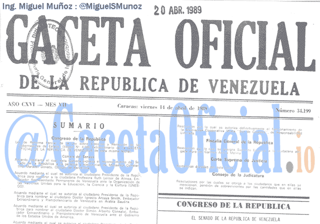 Gaceta Oficial 34199 del 14 Abril 1989
