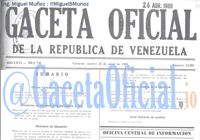 Gaceta Oficial 34205 del 25 Abril 1989