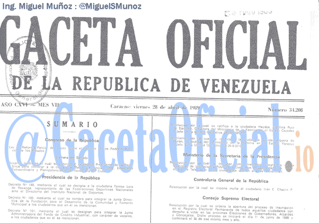 Gaceta Oficial 34208 del 28 Abril 1989