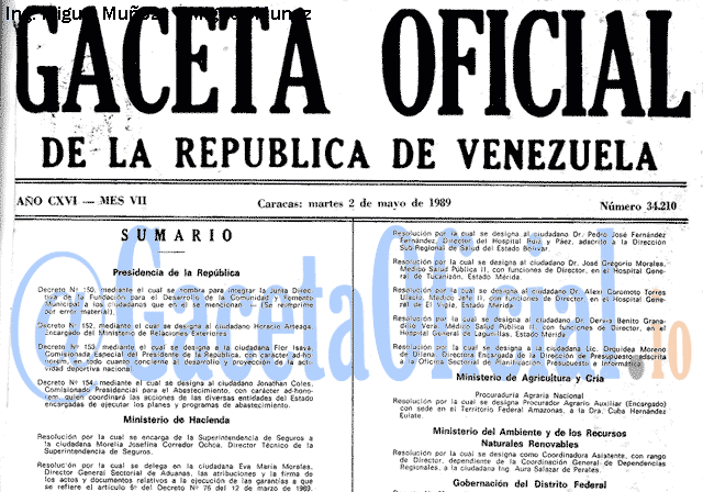 Gaceta Oficial 34210 del 2 Mayo 1989