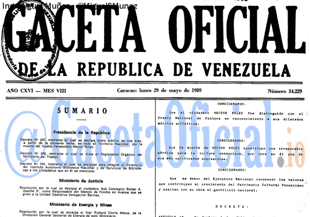Gaceta Oficial 34229 del 29 Mayo 1989